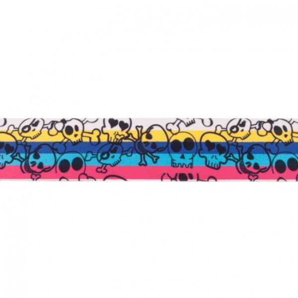 Gummiband Totenköpfe Breite 40mm Pink-Azur-Royal-Gelb-Weiß